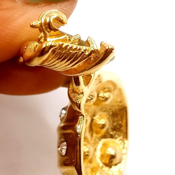 Christmas Brooch Bow & Ornament Gold Tone Metal Rhinestone Dangle Lapel Pin - Picture 6 of 7